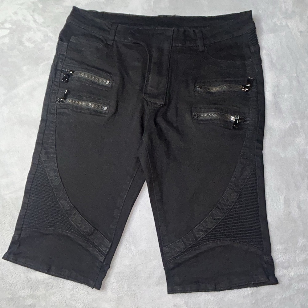 Balmain Paris Black Moto Biker Shorts Zip Ribbed Made In Italy Men's